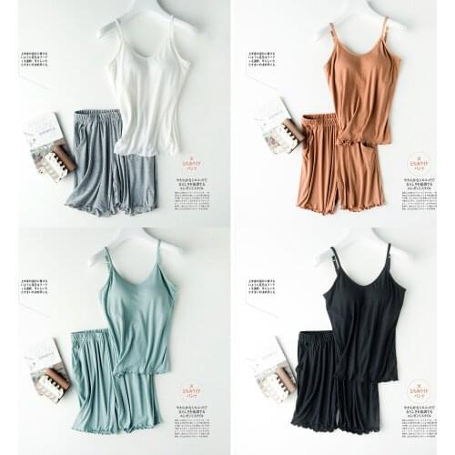 Japanese Style 2021 New Thread Set Female Beauty Back Without Steel Ring Bra-t One with Chest Pad Camisole Shorts Bottoming Shir