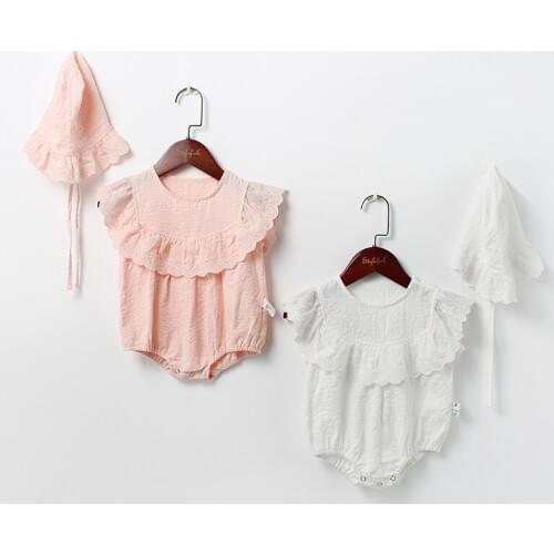 2019 Spring Summer Baby Girls Clothing Short Sleeve Princess Lace Romper Newborn Infant Girls Jumpsuit Clothes Outfit with Hat