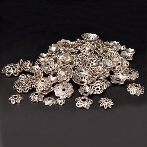 SEA MEW 50g Mixed Vintage Metal Alloy Antique Silver color Beads Bead Caps Pendant For Jewelry Making