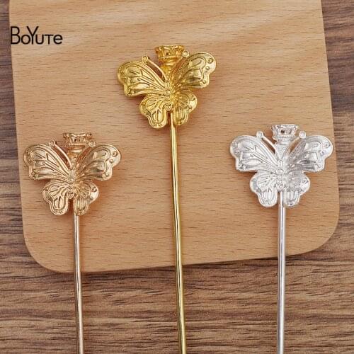 BoYuTe (10 Pieces/Lot) 33*27MM Alloy Butterfly Hair Stick Materials Factory Supply Diy Antique Chinese Clothing Accessories