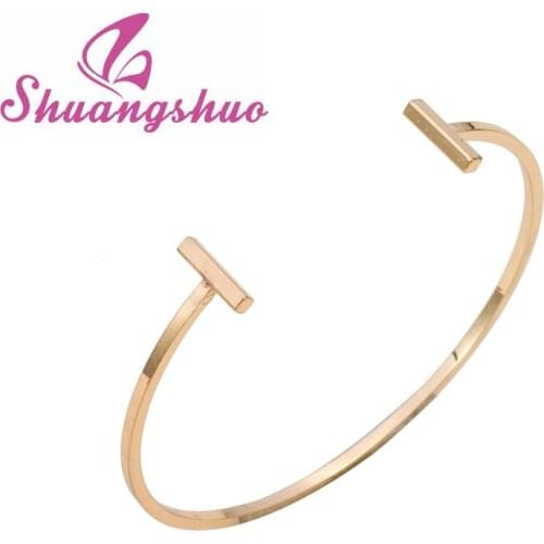 Shuangshuo Fashion Jewelry Open Double Bar Bangles for Women Simple Adjustable Love Bangle Viking Bracelet Femme pulseiras SZ005