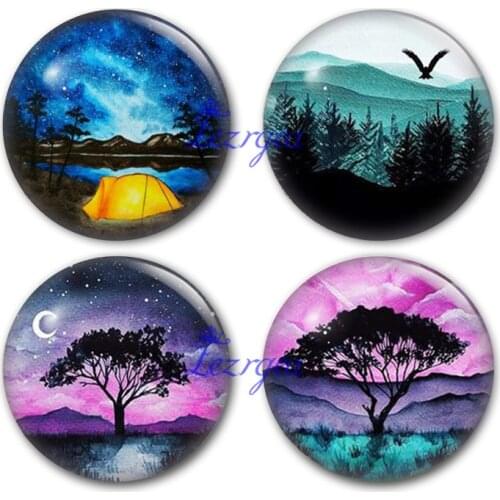 Camping glass cabochon, sleep under the stars Round photo glass cabochon demo flat back Making findings