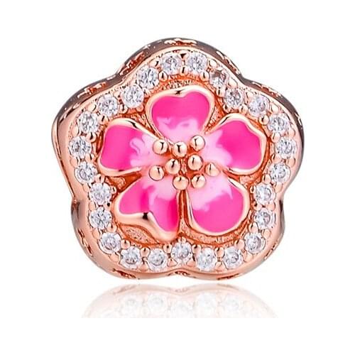 Sparkling Peach Blossom Flower Charms For Woman Authentic 925 Silver Beads For Jewelry Making Fits European Bracelets & Bangle F