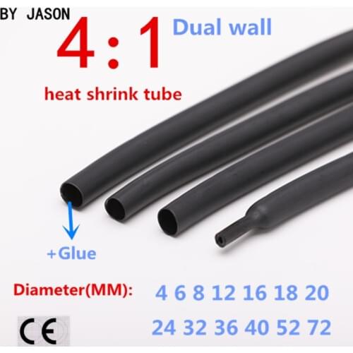 1Meter Heat Shrink Tube with Glue Adhesive Lined 4:1 Dual Wall Tubing Sleeve Wrap Wire Cable kit 4 6 8 12mm 16mm 20mm 24mm 52mm