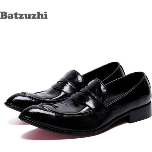 BatzuzhiBlack Leather Dress Men Shoes Pointed Toe Slip-on Business Leather Shoes Men Formal Zapatos Hombre, 46