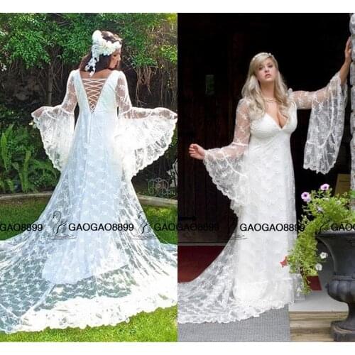 Vintage Victorian Medieval Style Puffy Long Sleeves Lace A-line Wedding Dress 2020 Gothic bobo Bridal Gown