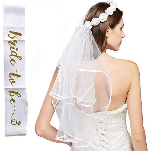 Bachelorette Party Supplies Flower Crown Boho Veil Bridal Shower Veil Headband Bride to Be Sash Ribbon Banner For Wedding Decor