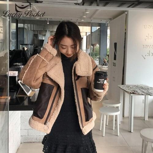 Women Autumn Winter Fashion Hit Color Spliced Lamb Wool Coat Female High Street Loose Elegant Fur Leather Ladies Warm Coat M1070