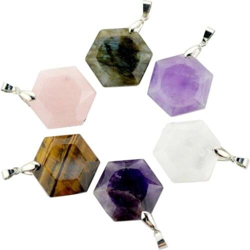 Star of David Hexagonal Natural Stone crystal Pendants for Necklaces Obsidian Amethys white Quartz Chakra Reiki Women Jewelry
