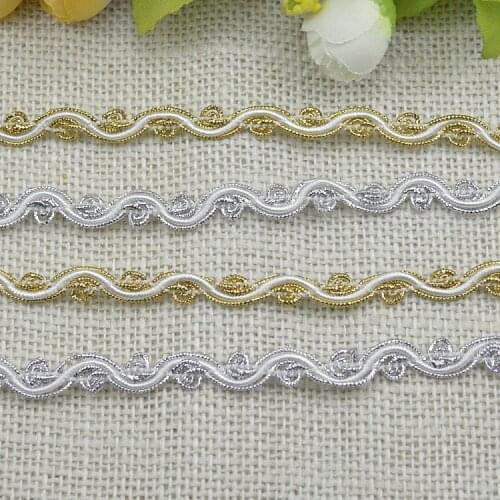 1M High Quality Gold Lace Fabric Guipure Curve Ribbon Applique Silver Lace Trim White Black Laces Sewing Trimmings dentelle L-09
