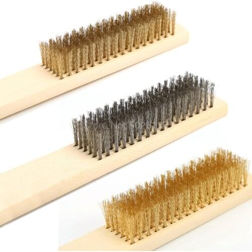 1Pcs 6X16 Row Wood Handle Brass Wire Brush Copper Polishing Grinding Cleaning Bristle Scratch Metal Derusting Tool