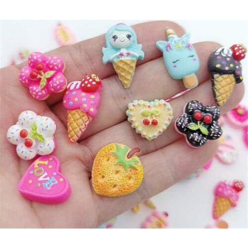 10/30Pcs/Pack Mixed Home Decoration Ice Cream Cake Resin Flatback Cabochons Scrapbooking Craft DIY Accessories