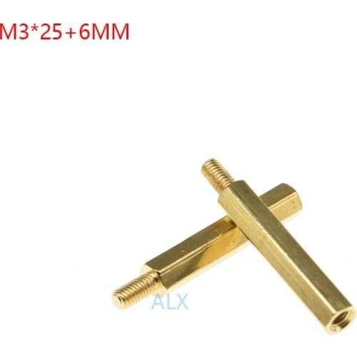20PCS M3*25+6MM Hex head BRASS Spacing Screw Threaded Pillar PCB STANDOFF SPACER M3 25+6MM Hexagonal Stud Spacer 25+6 25MM+6MM