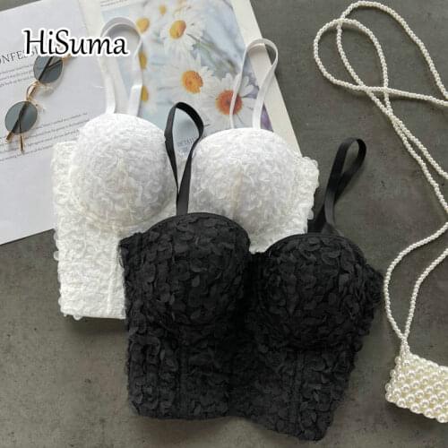 2021 summer womens V-neck strap 3D petals bling lace camisole Tube top bra one piece belt pad wireless Corset female underwear