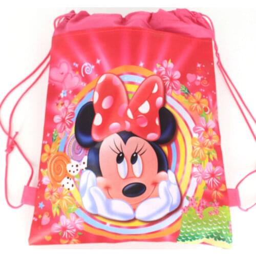 34x27cm Minnie Mouse Theme Birthday Party Supplies For Girls Gift Non-woven Fabrics Drawstring Bag Travel Storage Package