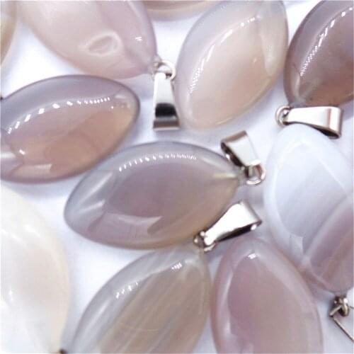 50Pcs 28x15x6mm Wholesale Natural Gray Agate Oval Pendant Bead DIY Jewelry Accessories Earrings S560