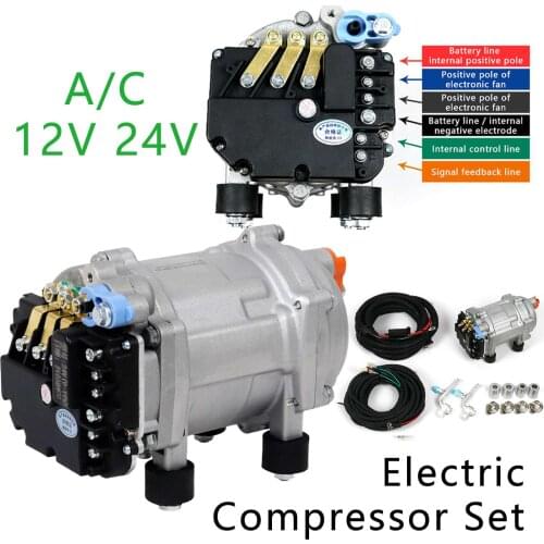 A/C 12V 24V Electric Compressor Set for Auto AC Air Conditioning Car Truck Bus Boat Tractor Shop Automobile Aircon