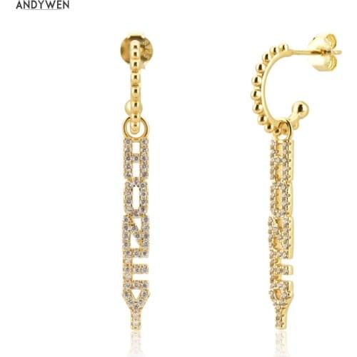 ANDYWEN 925 Sterling Silver Gold Honey Drop Earring Letter Piercing Ohrringe Circle Long Flexible Jewelry 2021 Rock Punk Jewels