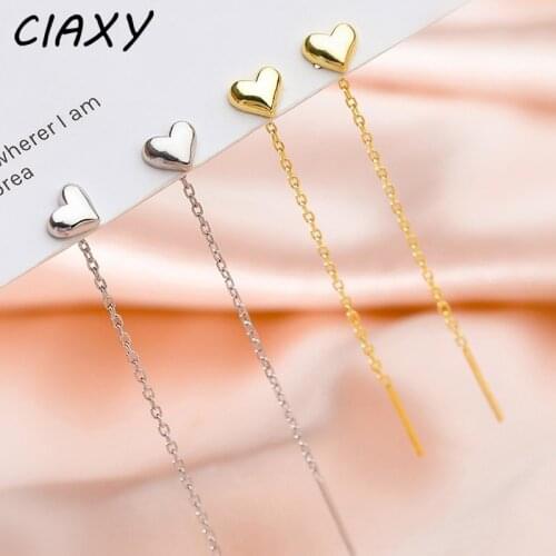 CIAXY 925 Sterling Silver Peach Heart Earrings for Women Temperament Cute Love Long Ear Line Earrings Korean Fashion Jewelry