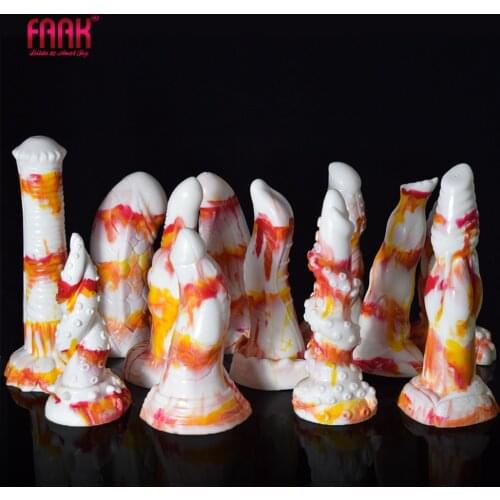 FAAK 2021 Animal Dragon Penis Horse Dog Dildo Red Yellow White Flame Silicone Anal Sex Toy Colorful Sucker Masturbator