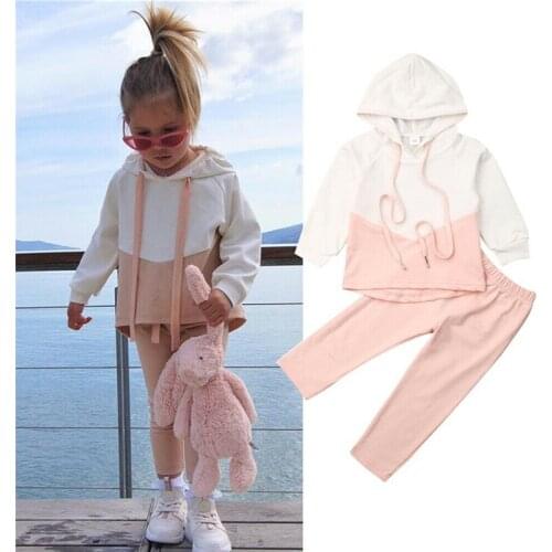 1-4Y New Toddler Kids Baby Girl Clothes Sets Patchwork Long Sleeve Hooded Tops Coat Long Pants Tracksuit Outfits