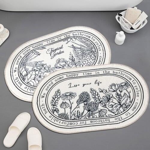 INS Style Bath Mat Non-Slip Floor Mats Oval Absorbent Bathroom Rugs Floral Printed Doormat For Living Room Carpet Alfombra