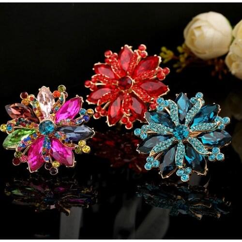 Big Statement Exaggerated Colorful Crystal Flower Chunky Adjustable Wedding Rings for Women Men Fashion Jewelry
