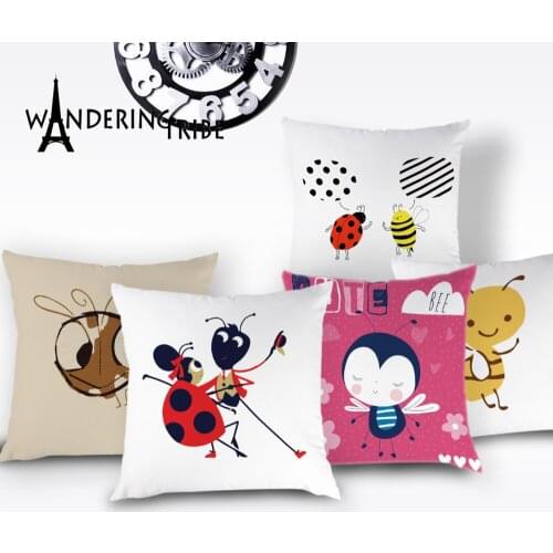 Cartoon Insect Pillow Case Morocco Animal Cushion Cover White Cute Bee Home Decor Bed Cushions Cases Decorative Pillow Covers