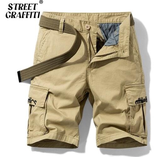 GRAFFITI Summer Men Cargo Shorts Cotton Relaxed Fit Solid Mens Short 2021 New Spring Casual Pants Clothing Social Cargo Short