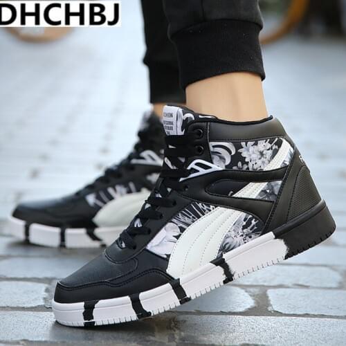 2020 New Printing Mens Sneakers Casual Flats Shoes Autumn Luxury Unisex Hip Hop Male High Top PU Leather Shoes Sneakers