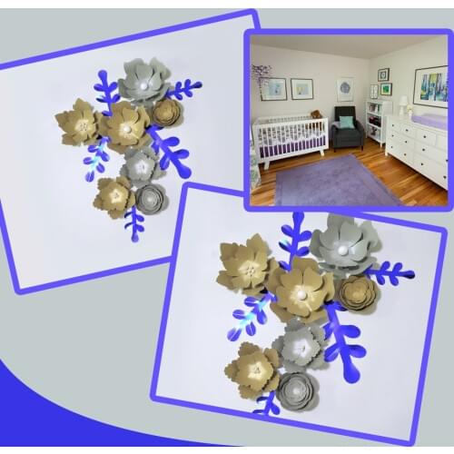 Handmade Gold Silver Easy DIY Paper Flowers Gold Leaves Set For Nursery Wall Deco Boys Room Baby Shower Backdrop Video Tutorials