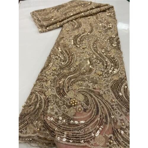 NIAI Nigerian Lace Fabric 2020 High Quality Beads Embroidered Tulle Lace Fabric with Sequins for Women Dress XY35407B-1