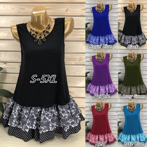 New Womens Sleeveless Round Collar Frill Ruffled T-Shirt