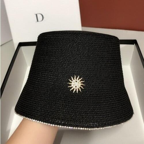 New summer metal daisy bucket hat Fisherman hat Panama cap Womens straw hat Vintage british Breathable cap Sun hat