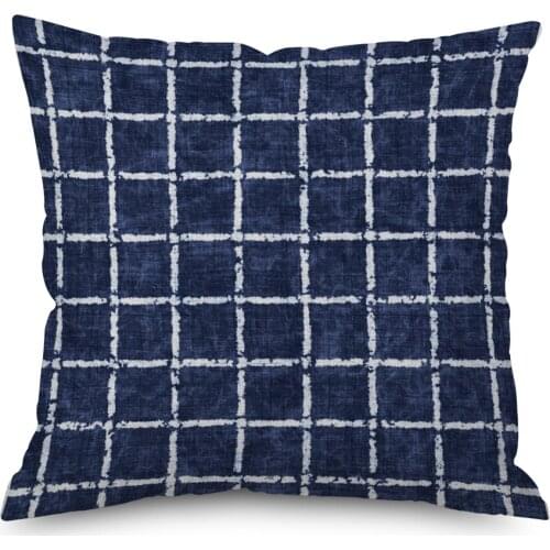 Canvas Square Decorative Throw Pillows Cushion Cover Geometry Pillowcases for Sofa Lemon Pillowcase 18×18 Inch-Navy No filler