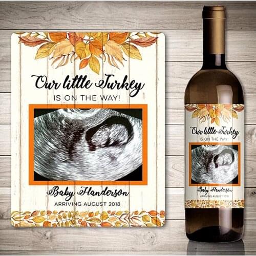 Custom Ultrasound Photo Pregnancy Announcement Wine Label,Personalized Thanksgiving Reveal Wine Bottle Stickers,Bless The Baby