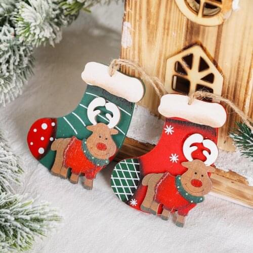 Retro Wooden Elk Christmas Stocking Hanging Decoration Xmas Home Party Ornament