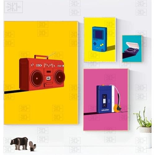 Retro Walkman Record Deck Poster Cassette Player Pop Art Prints Music Canvas Painting Modern Boombox Game Boy Room Wall Decor