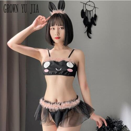 Sexy Cat Girl Bustier Push Up Perspectivity Short Skirt Thongs Set Cosplay Erotic Costums Porno Katze Naughty Lingerie Sex Play