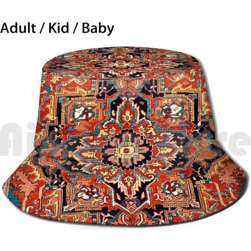 Heriz Persian Carpet Print Sun Hat Foldable UV Protection Persian Oriental Rug Carpet Vintage Vintage Floral Tribal