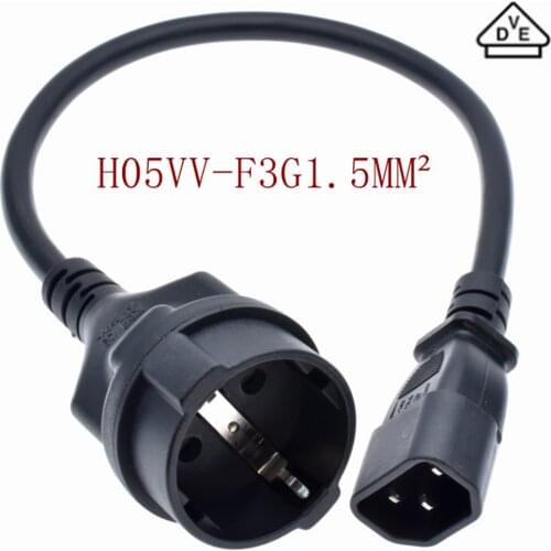 UPS PDU Power Extension Cord IEC 320 C14 Male To Schuko CEE7/3 European Female Adapter Cable 30cm