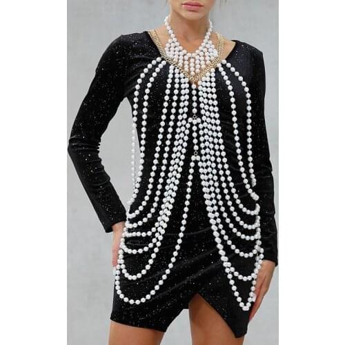Sexy New Punk Pearl Shawl Top Necklaces Shoulder Chain Pendants Necklaces Sweater Chain Wedding Dress Jewelry Accessories