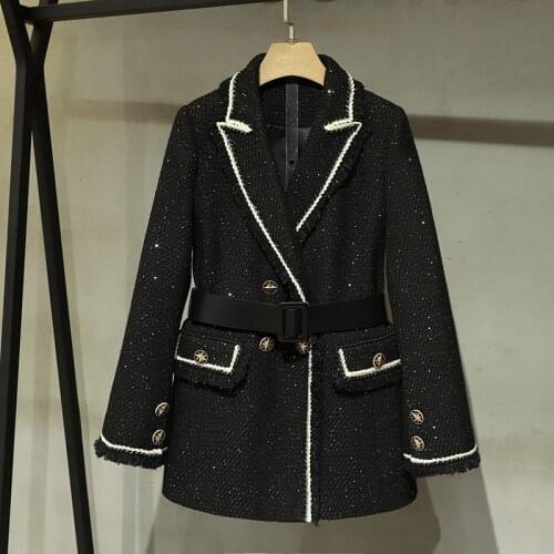 2020 New Autumn Luxury Women Patchwork Tweed Slim Jacket Coat For Female Black Outerwear