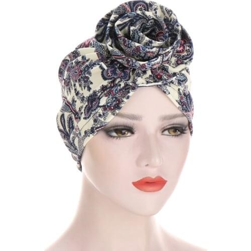2021 Floral Turban hats for women chemotherapy Cancer Chemo Beanies Headwear Great Hijab Head Wrap Muslim Women Hair Bonnet
