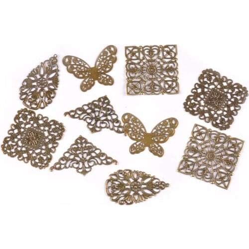 10pcs Bronze Metal Crafts Connectors Filigree Flower Wraps Antique Diy Handicraft Scrapbooking Home Decor Embellishments YK0727