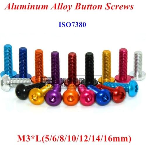 10pcs M3 Aluminum Alloy Button Screws M3*5/6/8/10/12/14/16mm Aluminum Hex Socket Round head Screws Bolts Anodized 11 color