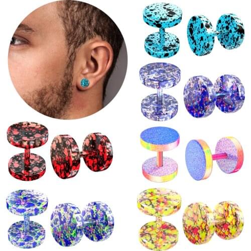 2PCS Colorful Fake Ear Plug Punk Ear Tunnels and Flesh Tunnels Stretcher Ear Tunnel Stud Earring Body Piercing Jewelry Oreja