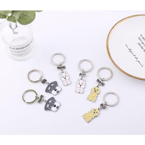 2pcs/lot fashion pet dog keychain lover best friend gift cute schnauzer dog key ring men car keychain jewelry decoration gift
