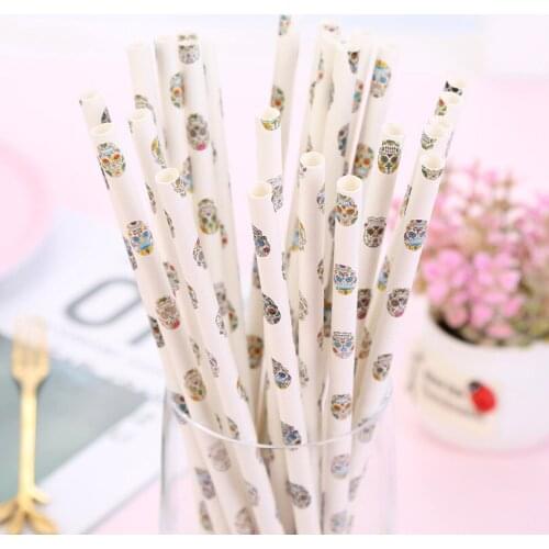 200 pcs Colorful Skull Paper Straws Bulk-Rainbow Craft Colored Tattoo Halloween Decorative Skeleton Party Drinking Cocktail Soda