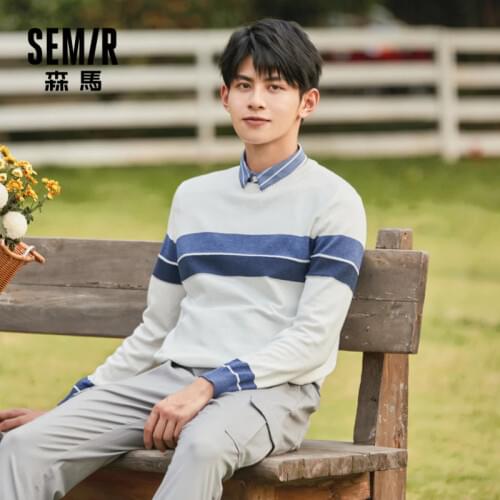 2020 Autumn Casual Sweater Men O-Neck Stripe Slim Knit Men Sweater Pullover Man Tops